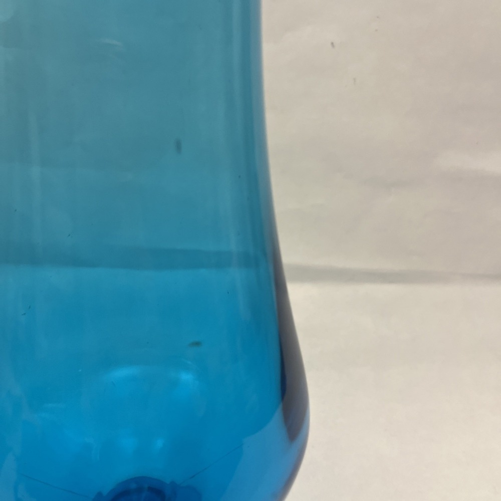 LE Smith Swung Vase Peacock Blue Footed Glass 15.5" Tall MCM - Picture 8 of 9